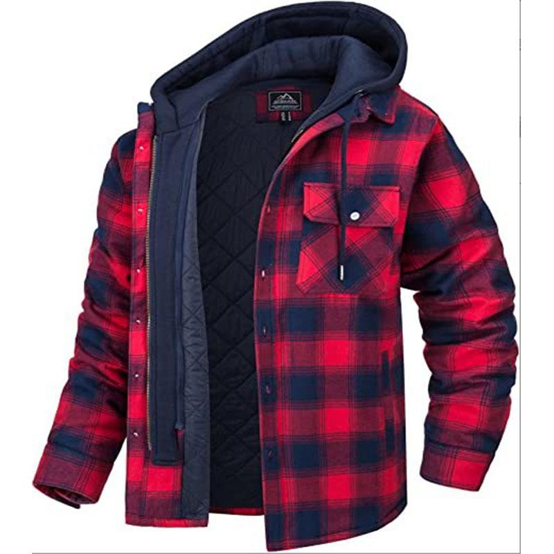 Herren Flanellhemd Jacke mit Abnehmbarer Kapuze Plaid Gesteppt Gefüttert Wintermäntel Dicker Hoodie Oberbekleidung Mann Fleecehemden XXL von Joom DACH