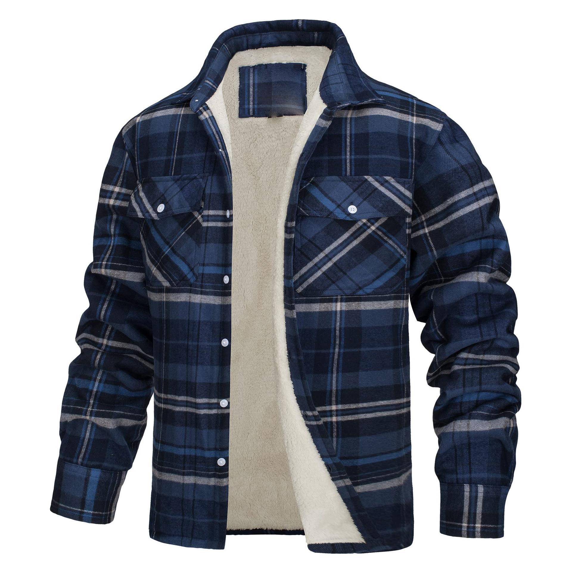 Herren Flanellhemd mit warmem Fleecefutter, Langarm-Plaidhemd, lässiges Button-Down-Hemd mit Brusttaschen 3XL von Joom DACH
