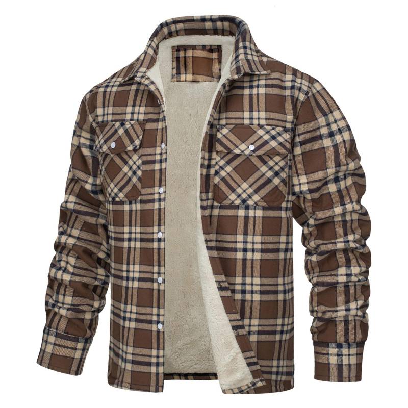 Herren Flanellhemd mit warmem Fleecefutter, Langarm-Plaidhemd, lässiges Button-Down-Hemd mit Brusttaschen 5XL von Joom DACH