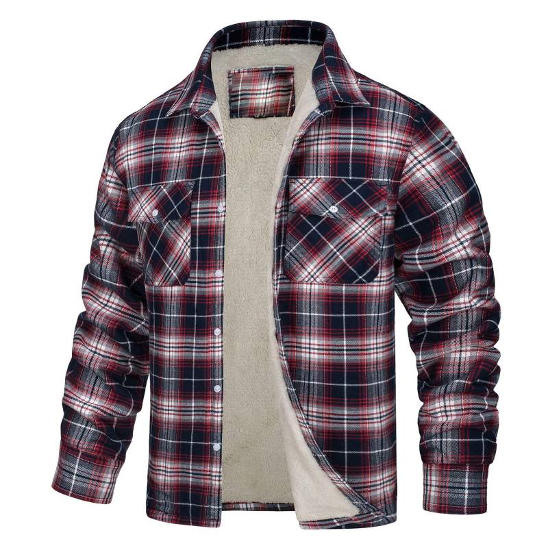 Herren Flanellhemd mit warmem Fleecefutter, Langarm-Plaidhemd, lässiges Button-Down-Hemd mit Brusttaschen 5XL von Joom DACH