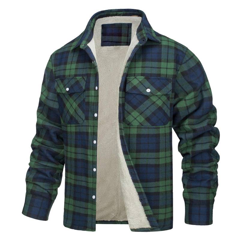 Herren Flanellhemd mit warmem Fleecefutter, Langarm-Plaidhemd, lässiges Button-Down-Hemd mit Brusttaschen L von Joom DACH
