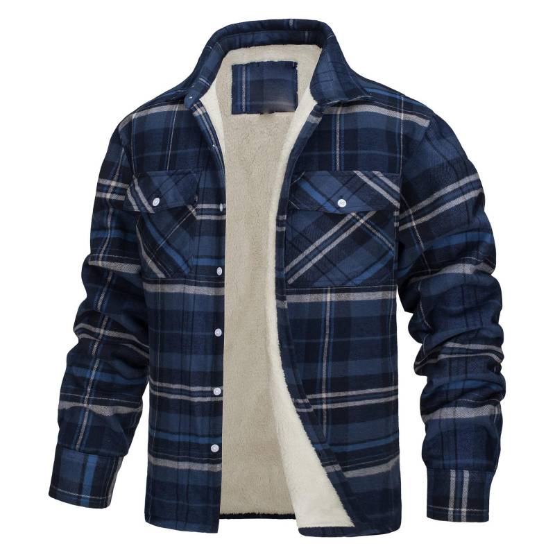 Herren Flanellhemd mit warmem Fleecefutter, Langarm-Plaidhemd, lässiges Button-Down-Hemd mit Brusttaschen XXL von Joom DACH
