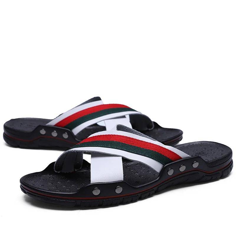 Herren Flats Lässig Rutschfest Strand Sandalia Sandalen für Herren Hausschuhe Echtes Leder Luxusmarke Mode 2024 Neu Zapatos Hombre 42 weiß von Joom DACH