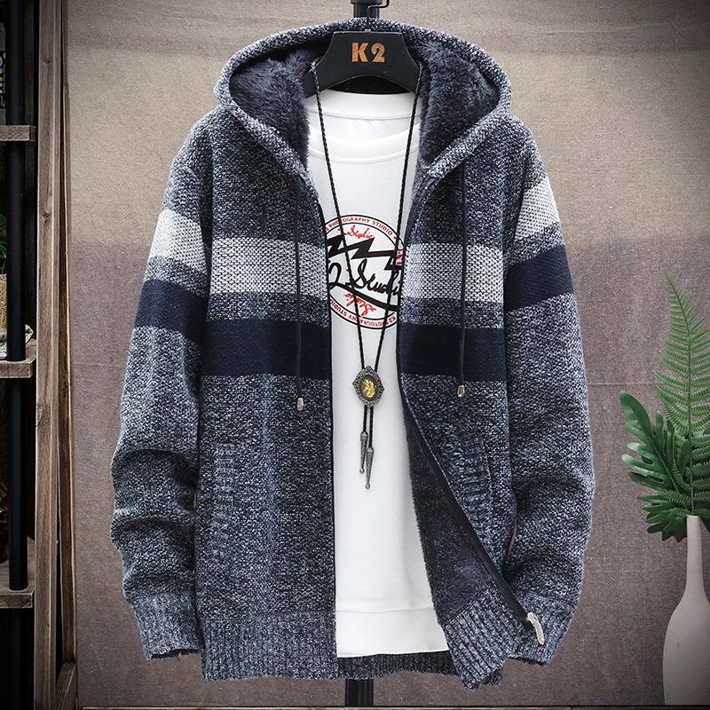 Herren-Fleece-Pullover-Cardigan, große Größe, kontrastfarbene Jacke, schmale, trendige Kapuzenjacke für Jugendliche XXXL dunkelgraue von Joom DACH