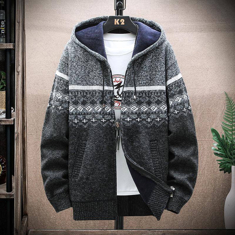 Herren Fleece Warm Cardigan Plaid Pullover Kapuze Winterkleidung Harajuku Mantel Full Zip Cardigans Jacke Mode Strickpullover 2XL  72-80kg von Joom DACH
