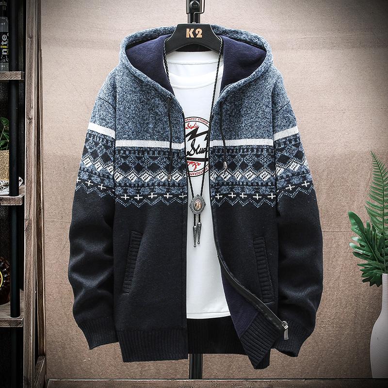 Herren Fleece Warm Cardigan Plaid Pullover Kapuze Winterkleidung Harajuku Mantel Full Zip Cardigans Jacke Mode Strickpullover 3XL  80-90kg von Joom DACH