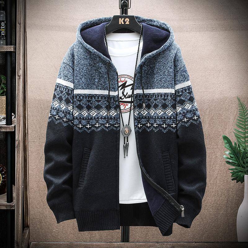 Herren Fleece Warm Cardigan Plaid Pullover Kapuze Winterkleidung Harajuku Mantel Full Zip Cardigans Jacke Mode Strickpullover 3XL  80-90kg von Joom DACH