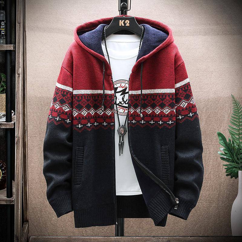 Herren Fleece Warm Cardigan Plaid Pullover Kapuze Winterkleidung Harajuku Mantel Full Zip Cardigans Jacke Mode Strickpullover M  50-55kg von Joom DACH