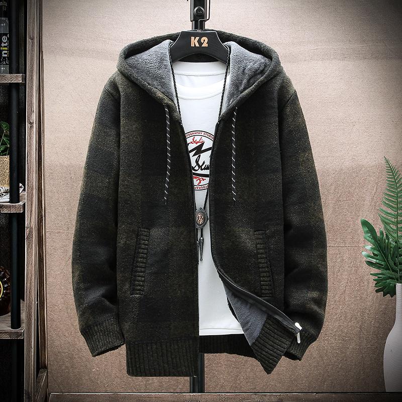 Herren Fleece Warm Cardigan Plaid Pullover Kapuze Winterkleidung Harajuku Mantel Full Zip Cardigans Jacke Mode Strickpullover M  50-55kg von Joom DACH