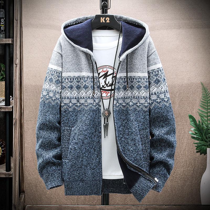 Herren Fleece Warm Cardigan Plaid Pullover Kapuze Winterkleidung Harajuku Mantel Full Zip Cardigans Jacke Mode Strickpullover M  50-55kg von Joom DACH