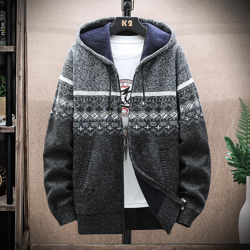 Herren Fleece Warm Cardigan Plaid Pullover Kapuze Winterkleidung Harajuku Mantel Full Zip Cardigans Jacke Mode Strickpullover XL  65-72kg von Joom DACH