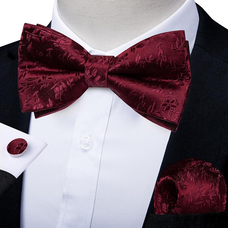 Herren-Fliege, verstellbar, vorgebunden, Seide, Rot, Blau, Paisley-Krawatte, Einstecktuch, Manschettenknöpfe, Set für Hochzeitsaccessoires 0178 von Joom DACH