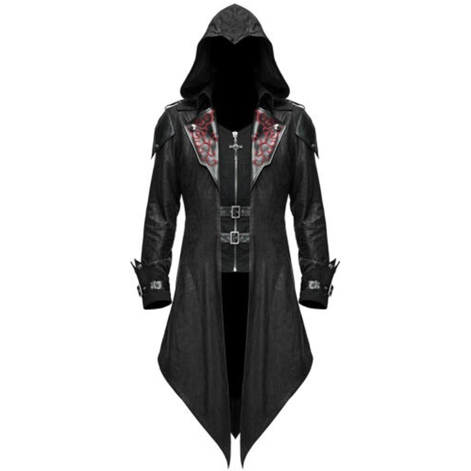 Herren Frack Jacke Mittelalter Kostüm Gothic Steampunk Schwarz Retro Langarm Uniform Hoodie Party Winter Mantel Outwear XL schwarz von Joom DACH