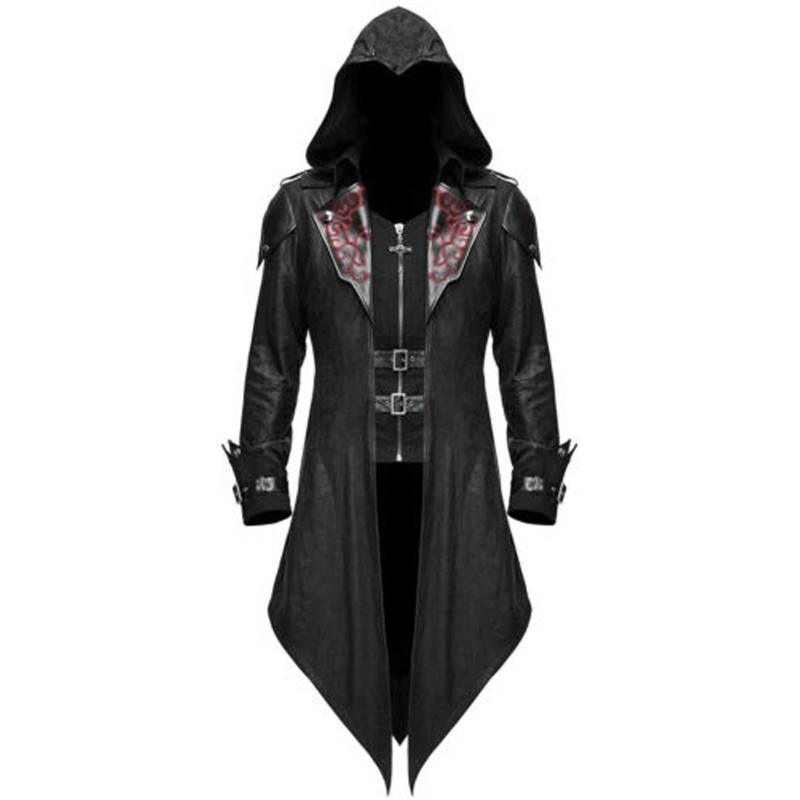 Herren Frack Jacke Mittelalter Kostüm Gothic Steampunk Schwarz Retro Langarm Uniform Hoodie Party Winter Mantel Outwear XL schwarz von Joom DACH