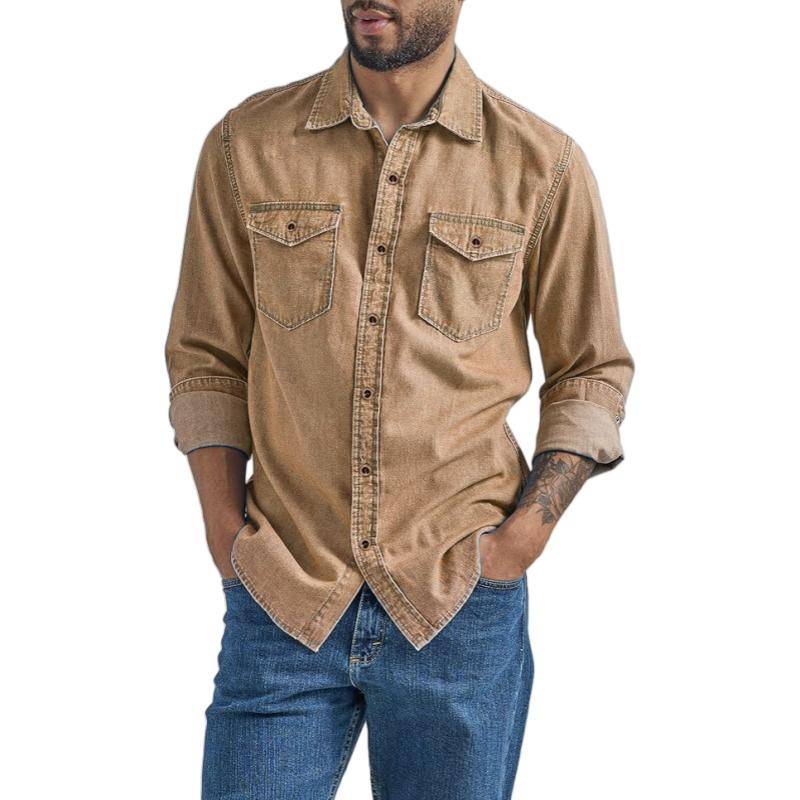 Herren Freizeit Denim Hemd Langarm Button Down Vintage Gewaschen Cowboyhemden Outdoor Arbeitskleidung Tops L von Joom DACH