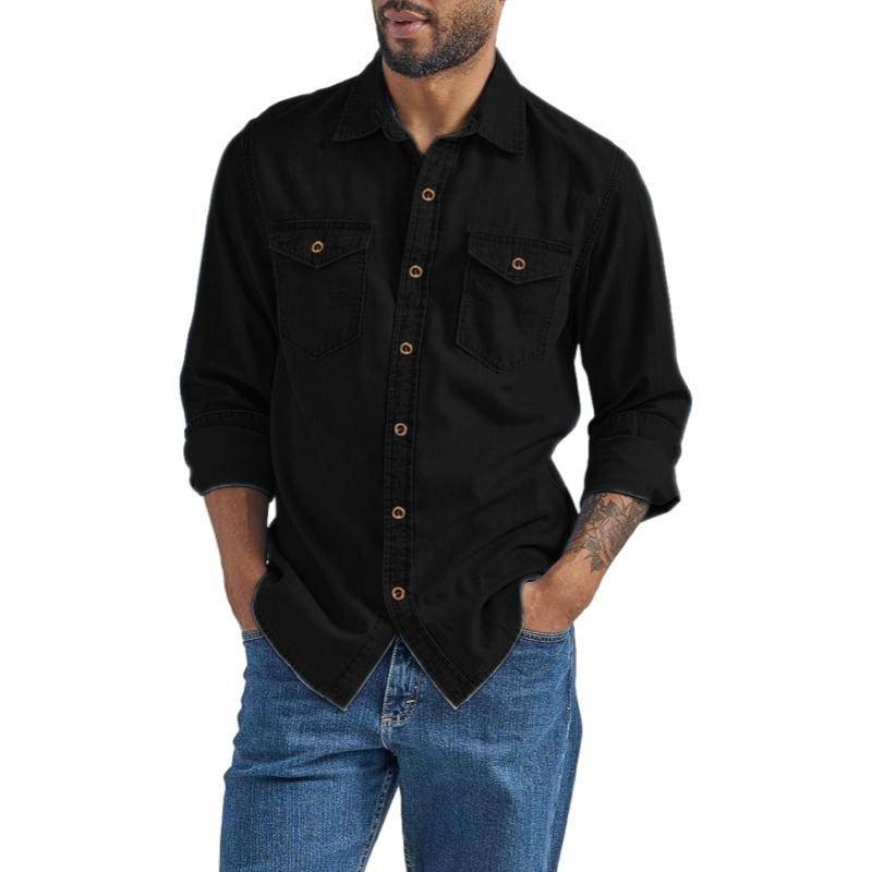 Herren Freizeit Denim Hemd Langarm Button Down Vintage Gewaschen Cowboyhemden Outdoor Arbeitskleidung Tops L schwarz von Joom DACH