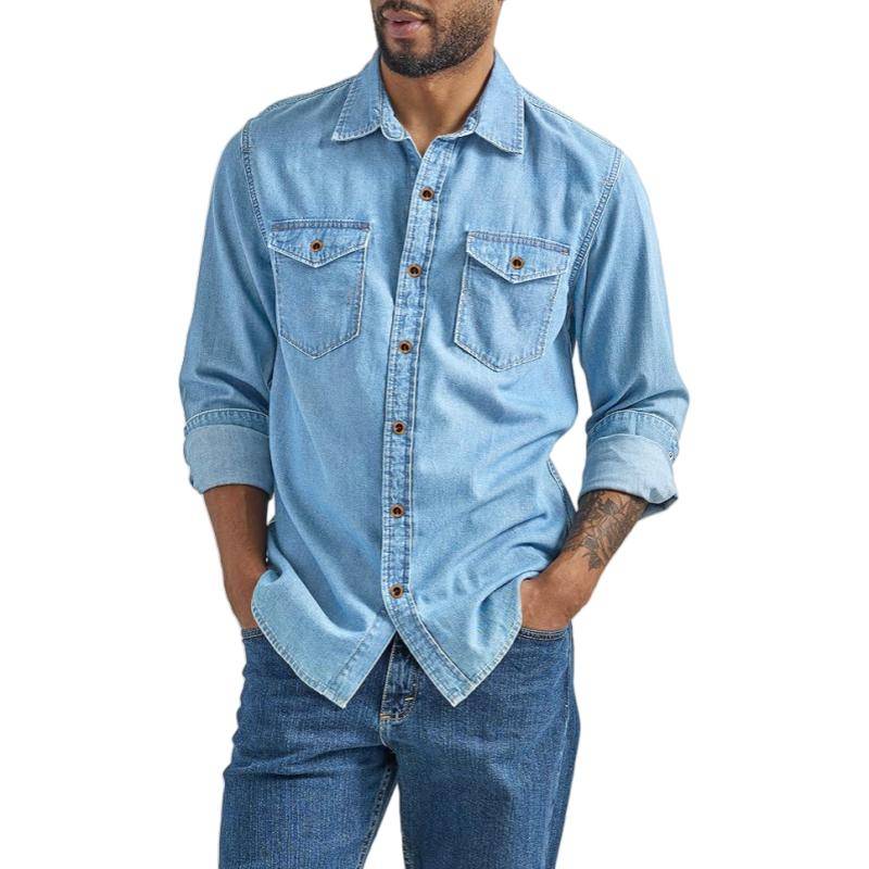 Herren Freizeit Denim Hemd Langarm Button Down Vintage Gewaschen Cowboyhemden Outdoor Arbeitskleidung Tops L von Joom DACH