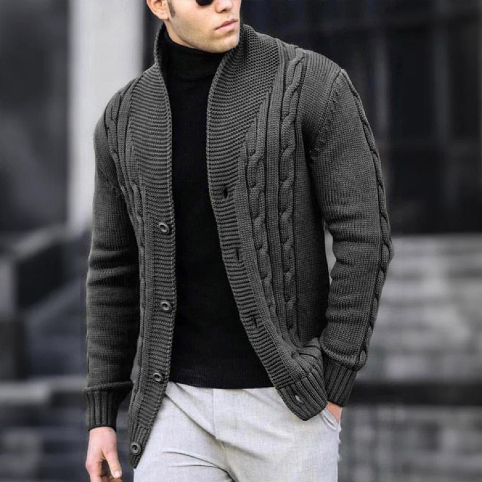 Herren Freizeitjacke Warm Strickjacke Pullover Herren Langarm Reißverschluss Zopfmuster Strickjacke L von Joom DACH