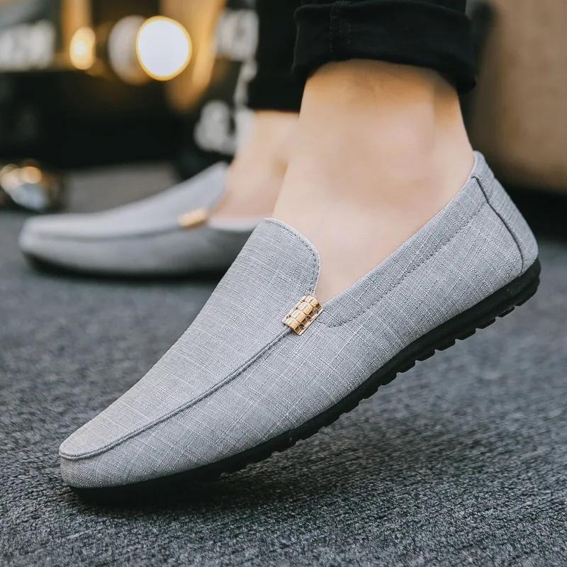 Herren Freizeitschuhe Canvas Slip On Fashion Loafers für Herren Luxus Kleid Fahrschuhe Formelle Hochzeit Party Flats Plus Size 46 graue von Joom DACH