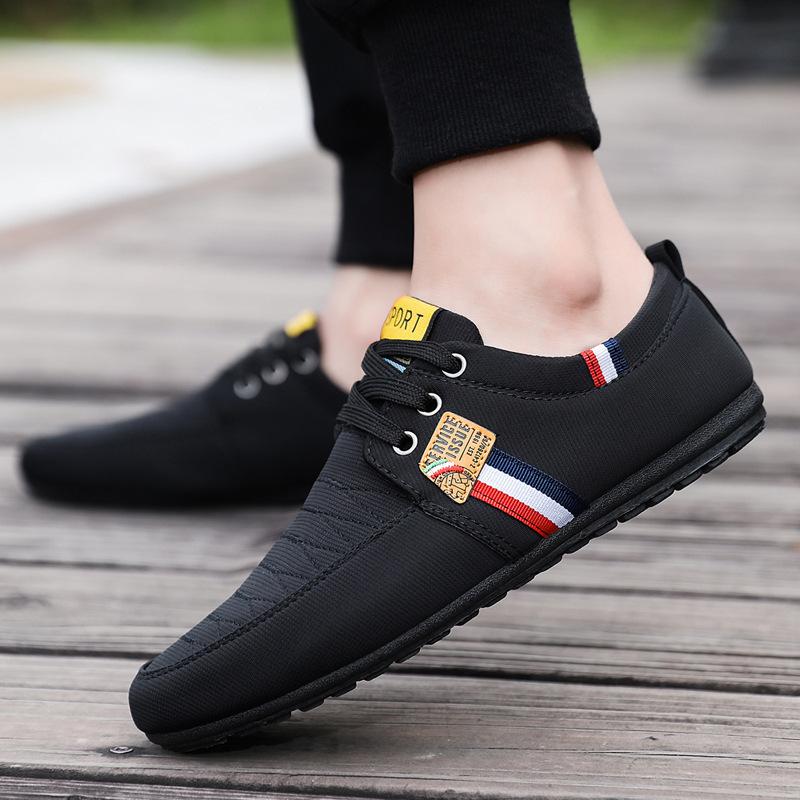 Herren Freizeitschuhe Niedrig Hilfe Schnür-Sneaker für Herren Outdoor Atmungsaktives Canvas Rutschfeste Herren Laufschuhe Zapatillas De Deporte 46 schwarz von Joom DACH