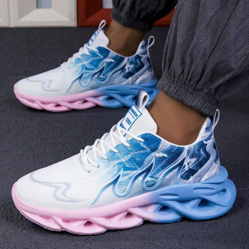 Herren Freizeitsportschuhe Atmungsaktiv Leichte Flammendruck Sportschuhe Sommer Outdoor Tennis Lauf Wanderschuhe für Herren 43 blau von Joom DACH
