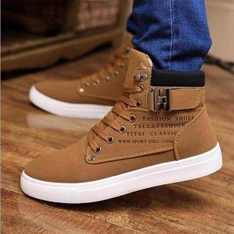 Herren Frühling Britische Matte Gürtelschnalle Tide High-Top Schuhe Flache Skateschuhe Kausal Einfarbig 38 von Joom DACH