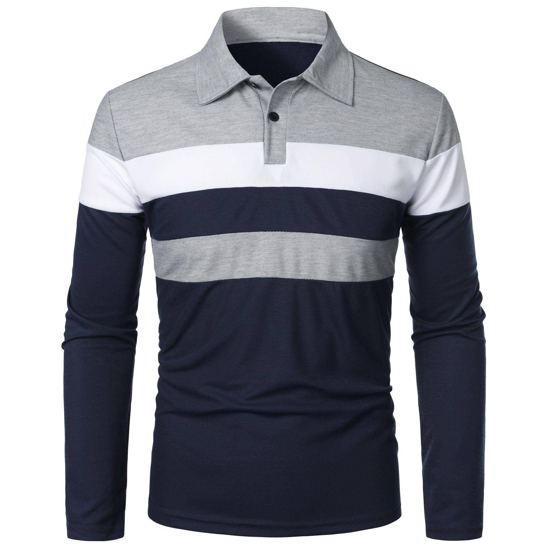 Herren Frühling Herbst Mode Revers Poloshirts Langarm Tops Kontrastfarbe Button Down Lässig Bequem Umlegekragen Männliche Kleidung 4XL von Joom DACH