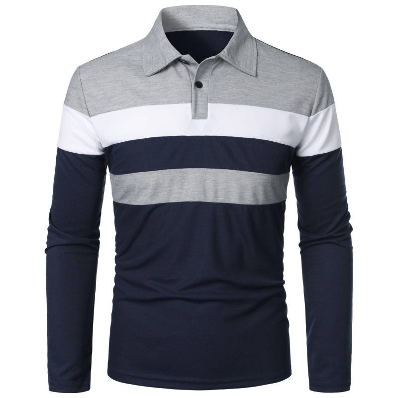 Herren Frühling Herbst Mode Revers Poloshirts Langarm Tops Kontrastfarbe Button Down Lässig Bequem Umlegekragen Männliche Kleidung 4XL von Joom DACH