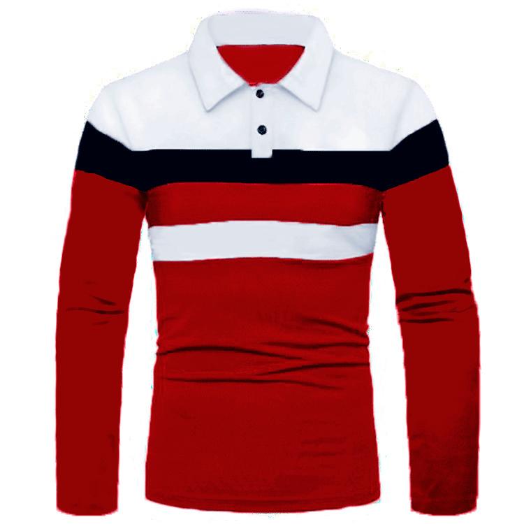Herren Frühling Herbst Mode Revers Poloshirts Langarm Tops Kontrastfarbe Button Down Lässig Bequem Umlegekragen Männliche Kleidung 5XL rot/weiß von Joom DACH