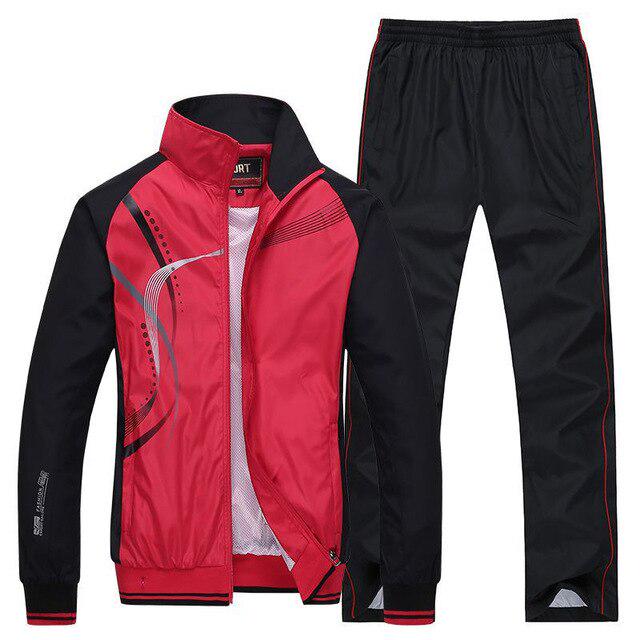 Herren Frühling Herbst Sportswear Zweiteilige Sets Sportanzug Jacke + Hose Trainingsanzug Kleidung XXXL rot von Joom DACH