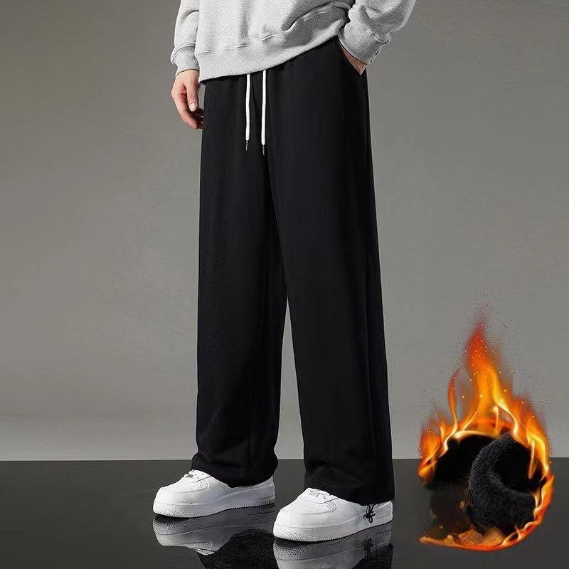 Herren Frühling-Herbst Weitbeinige Sporthose, Fleecegefütterte Herbst-Winter Freizeit-Sweathose, Locker geschnittene Hose mit geradem Bein für Jugendliche 2XL von Joom DACH