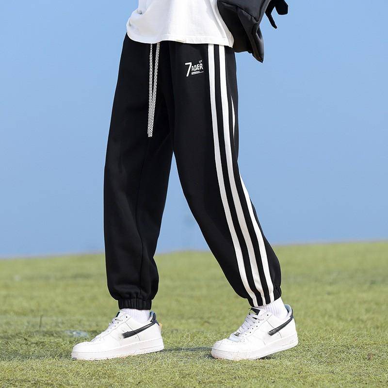 Herren Frühling und Herbst Amerikanische Retro Sport Korsett Hose Mode Marke Jugend Gerade Bein Lose Farbe Patchwork Jogginghose 4XL schwarz von Joom DACH