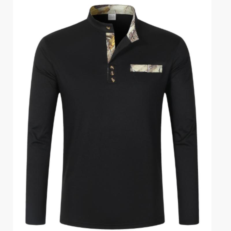 Herren Frühling und Herbst Herren Stehkragen Hemd Lässig Sport Langarm Henley-Shirt 3XL schwarz von Joom DACH