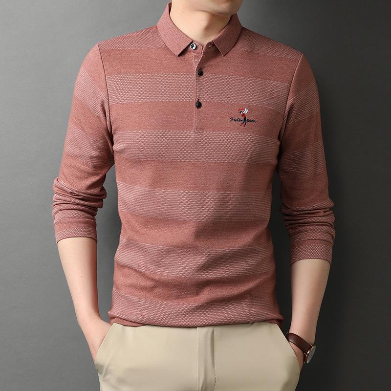 Herren Frühling und Herbst Kleidung Neues besticktes gestreiftes Langarm-Revers-T-Shirt Trendige Mode Herrenmode Lässiges Herrenhemd XXL von Joom DACH