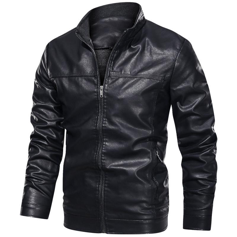 Herren Frühling und Herbst Neue Lederjacke Herren PU Leder Baseballkragen Jugend Lokomotiv Lederjacke Herrenjacke M von Joom DACH