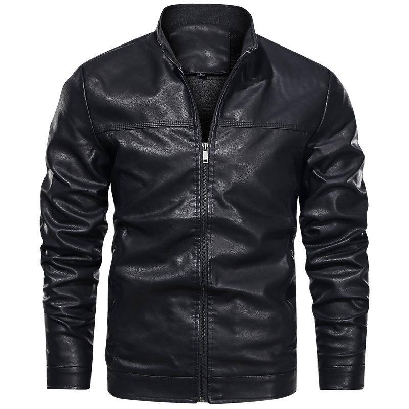 Herren Frühling und Herbst Neue Lederjacke Herren PU Leder Baseballkragen Jugend Motorrad Lederjacke Herrenjacke 4XL von Joom DACH