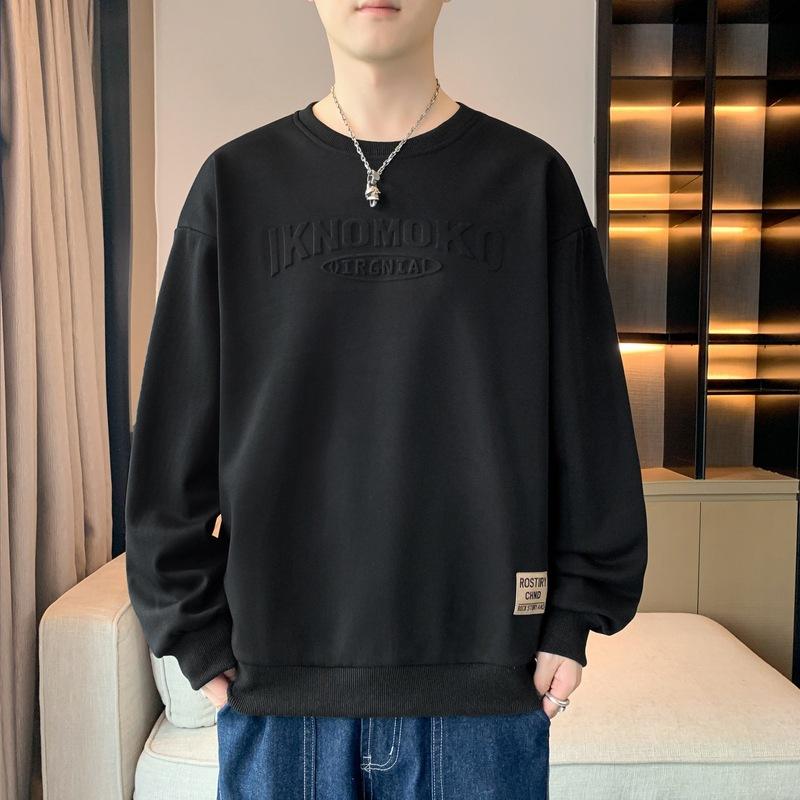 Herren Frühling und Herbst Neues Unterhemd Langarm T-Shirt Rundhalsausschnitt Bedruckt Übergröße Herren Top 8XL von Joom DACH