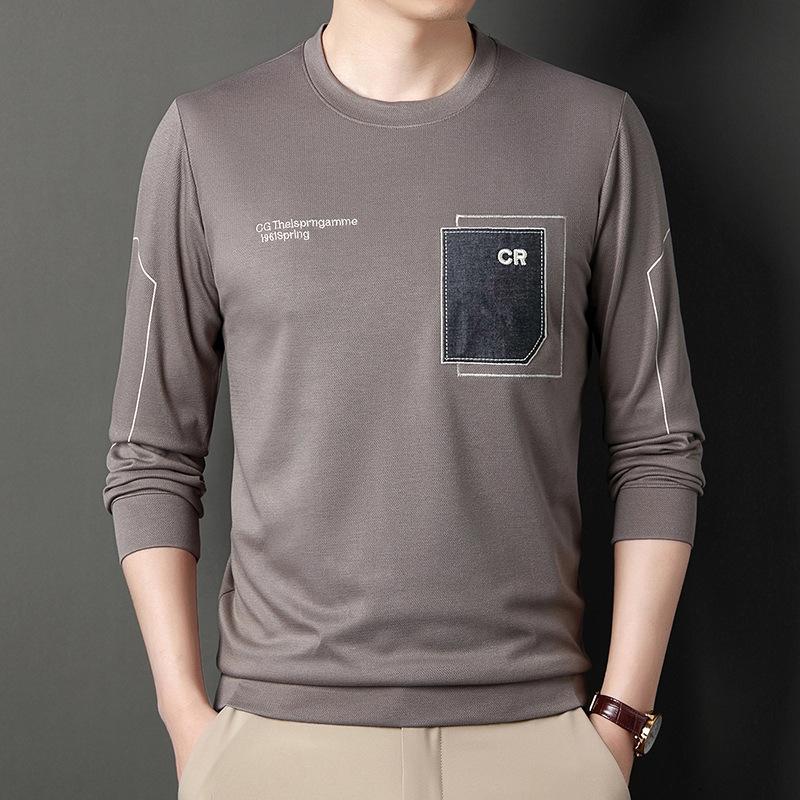 Herren Frühling und Herbst Rundhals Schlank Einfarbig Applikation Bestickter Kapuzenpullover Jugendmode Lässiges Basis-T-Shirt 4XL von Joom DACH