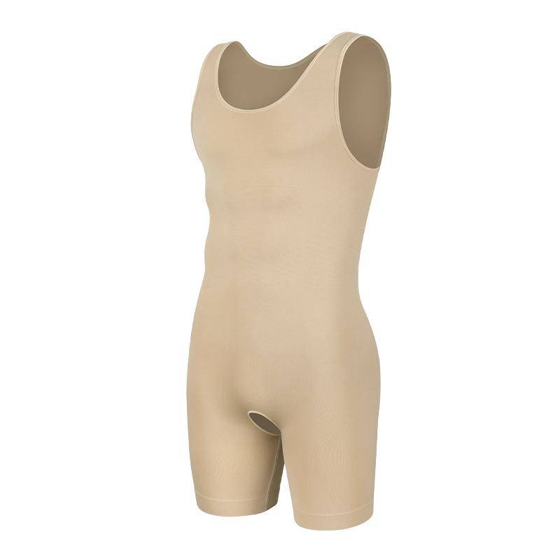 Herren-Ganzkörperformer-Unterwäsche, ärmellos, schlankmachender Kompressions-Body, Shapewear, Bauchkontrolle, Fajas XL beige von Joom DACH