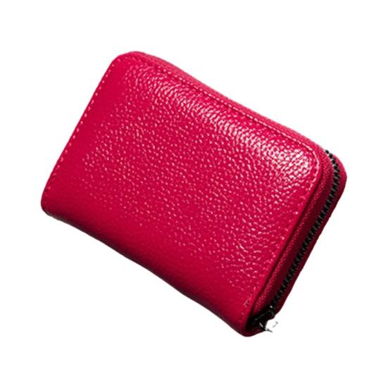 Herren-Geldbörse, großes Fassungsvermögen, glattes Kunstleder, Reißverschluss, Orgelform, mehrere Taschen, Kreditkartenetui, Karten-Organizer rose rot von Joom DACH