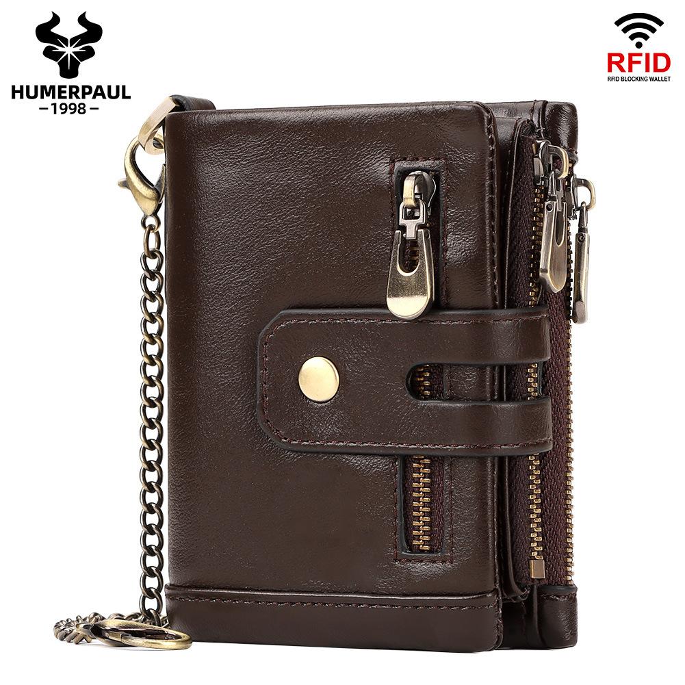 Herren-Geldbörse, kurz, echtes Leder, RFID-Diebstahlschutz, dreifach faltbar, mit Bürste braun von Joom DACH