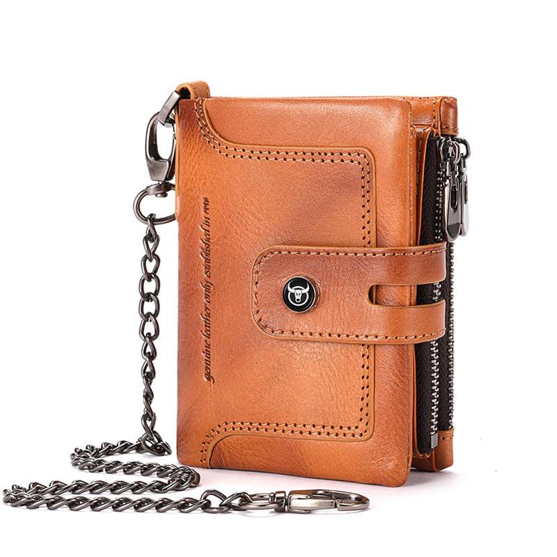 Herren-Geldbörse mit Kette, echtes Leder, zweifach gefaltet, multifunktionale, diebstahlsichere Geldbörse für mehrere Karten gelb von Joom DACH