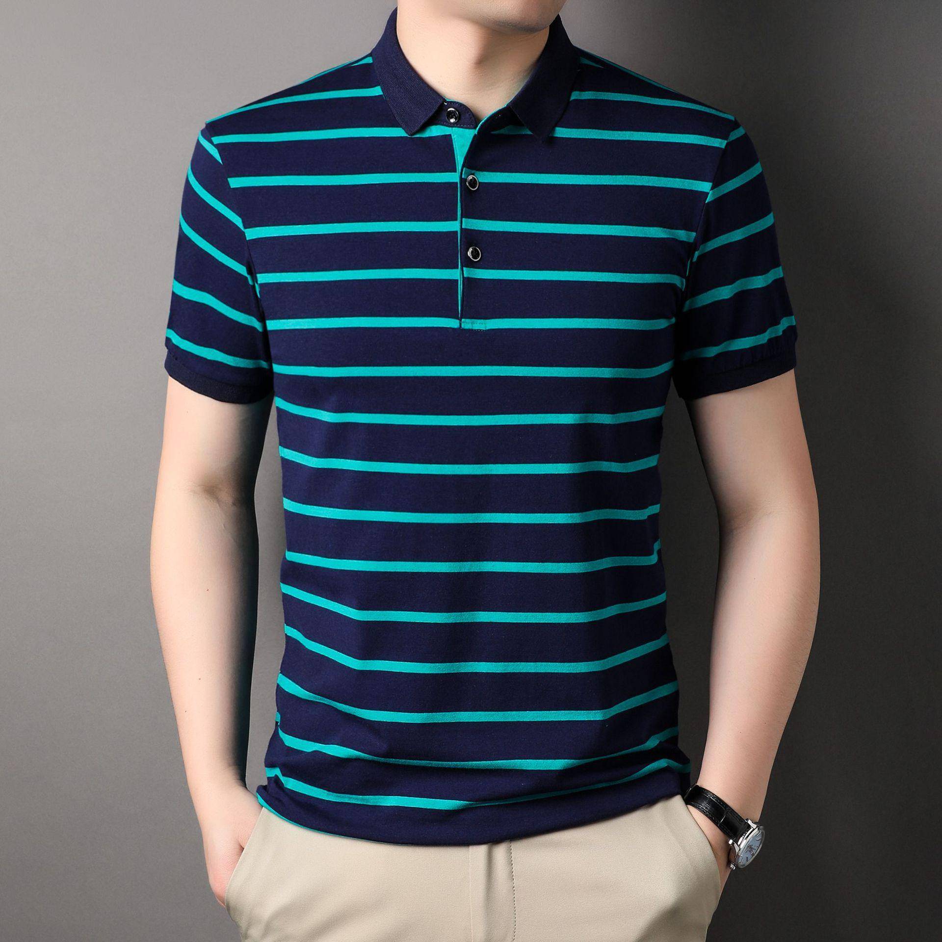 Herren Gestreiftes Kurzarm-Poloshirt Revers T-Shirt Sommer Business Freizeit Trend Hemd Kragen Jugend Halber Ärmel Top XXXL von Joom DACH