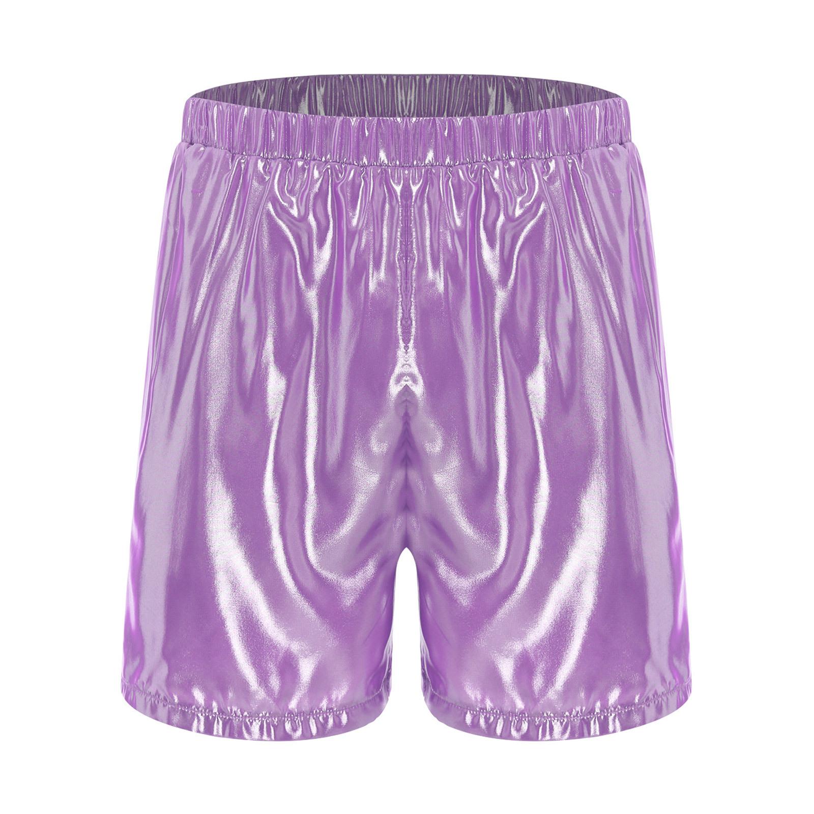 Herren Glänzende Boxershorts Elastischer Bund Seitentaschen Glänzende Lockere Badeshorts Lässige Loungewear Unterteile S violett von Joom DACH