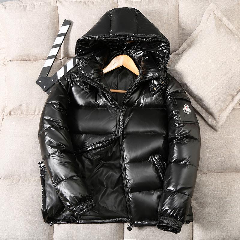 Herren Glänzende Daunenjacke mit Kapuze - Winter Kurzmantel, Modisch Verdickt Warm S schwarz von Joom DACH