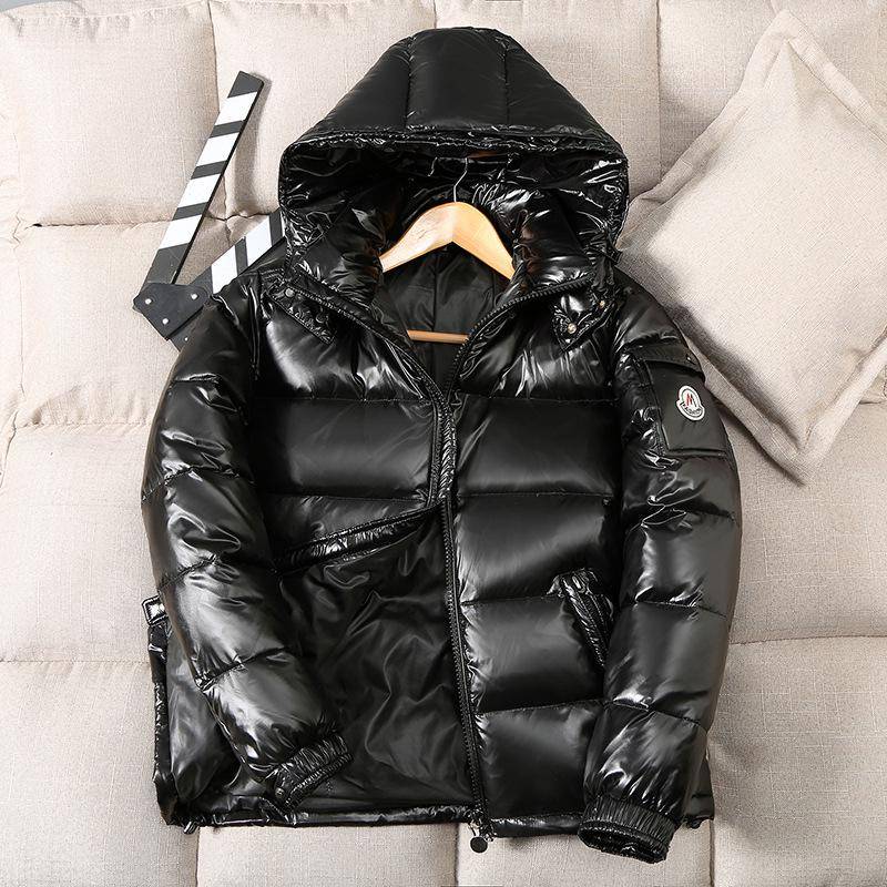 Herren Glänzende Daunenjacke mit Kapuze - Winter Kurzmantel, Modisch Verdickt Warm S schwarz von Joom DACH