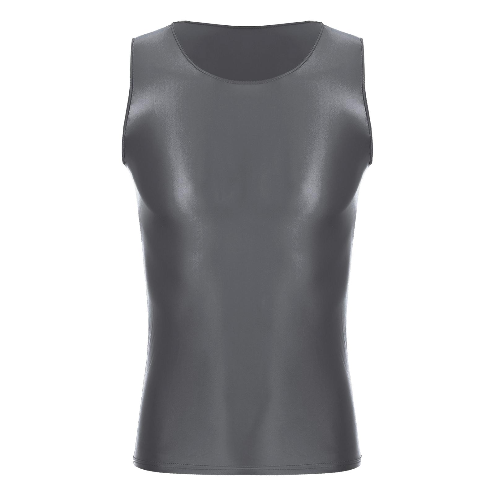 Herren Glänzendes Ärmelloses Tanktop Dehnbares Yoga-Weste Bademode Atmungsaktive Freizeit-Sportbekleidung XL grau von Joom DACH