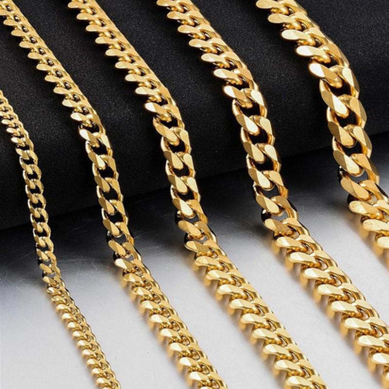 Herren Gold, Silber und Schwarz Edelstahl Poliertes Kubanische Kette Halskette - Europäischer & Amerikanischer Hip Hop Trend (Titan Stahl) 60cm Necklace von Joom DACH