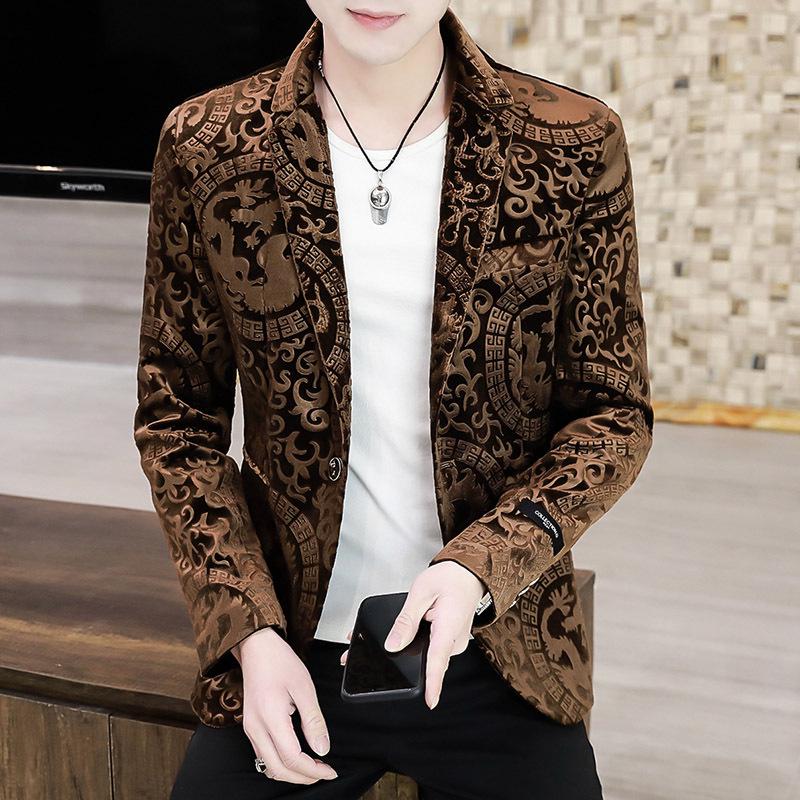 Herren Gold Samt Slim Fit Koreanischer Stil Blazer - Lässig, Stilvolle Anzugjacke M kaffeebraun von Joom DACH