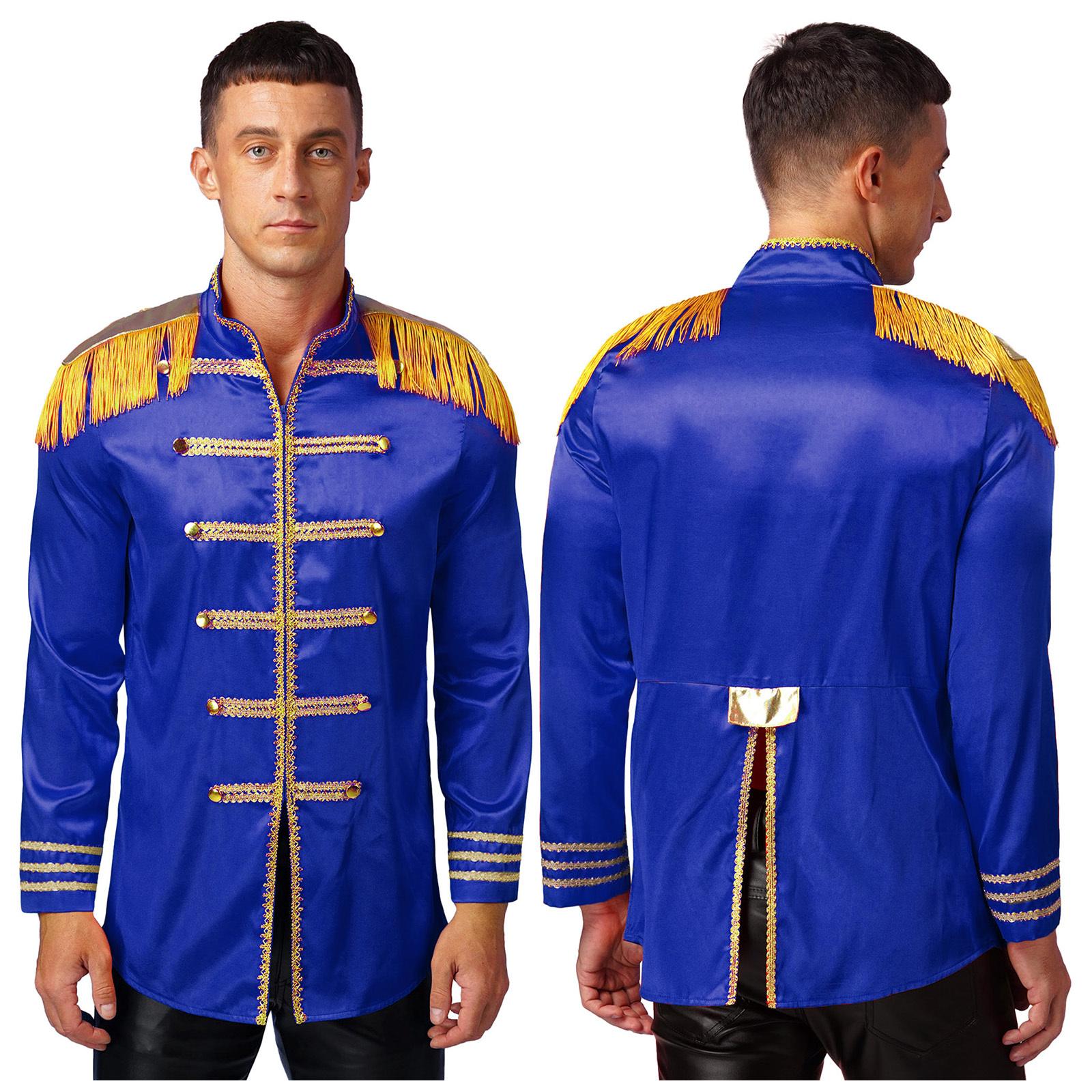 Herren Halloween SGT Sergeant Pepper Kostüm Jacke Marching Band Rock Man 60er Jahre Satin Cardigan Mantel M königsblau von Joom DACH